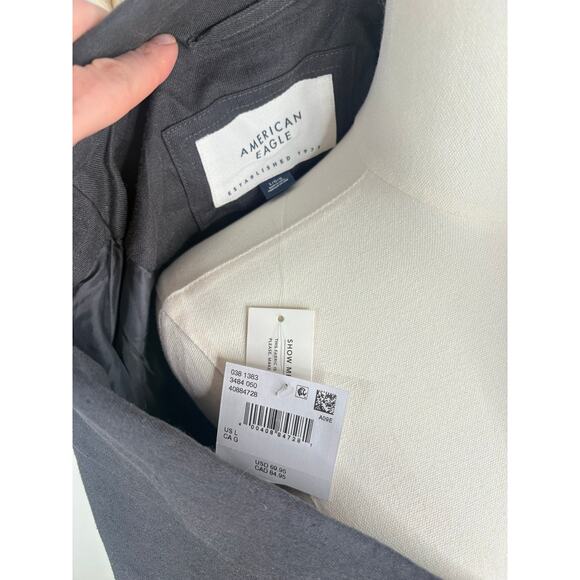 NWT American Eagle Linen Cropped Blazer Jacket Large Charcoal Gray - Picture 8 of 8
